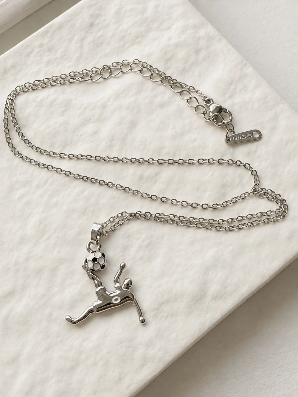 Stainless Steel Silver Soccer Player Necklace Unisex 18 Inch